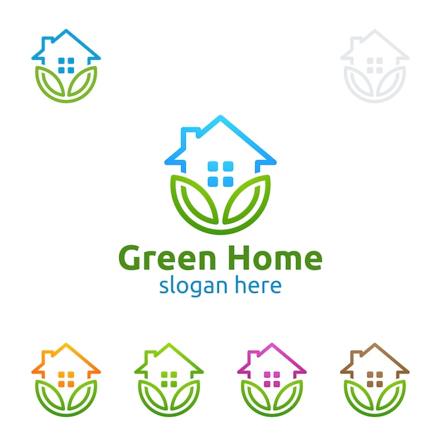 Real estate logo with green house concept