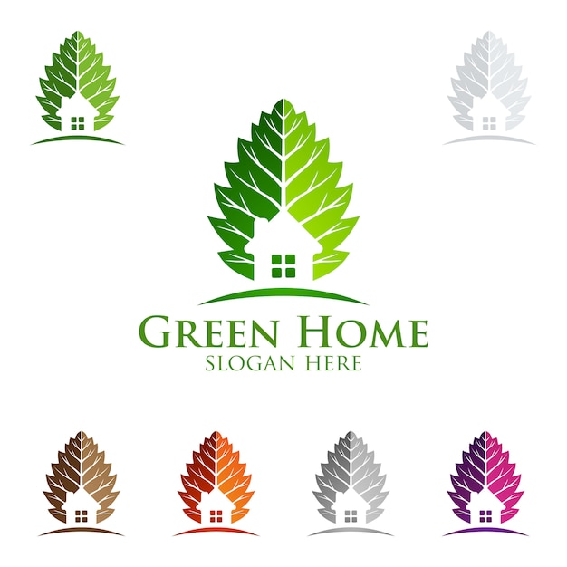 Real estate logo with green house concept