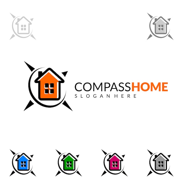 Real estate Logo with House and Compass Home Concept