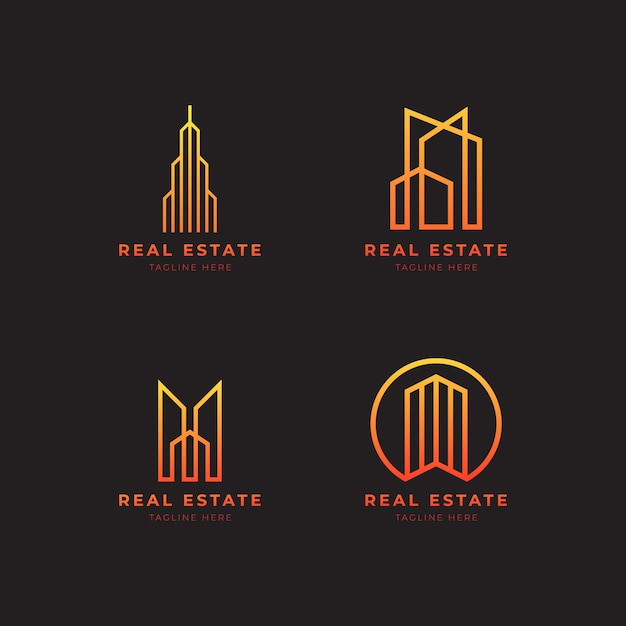 Logo immobiliare con stile lineart. elegante e moderno edificio per la casa logo design vector