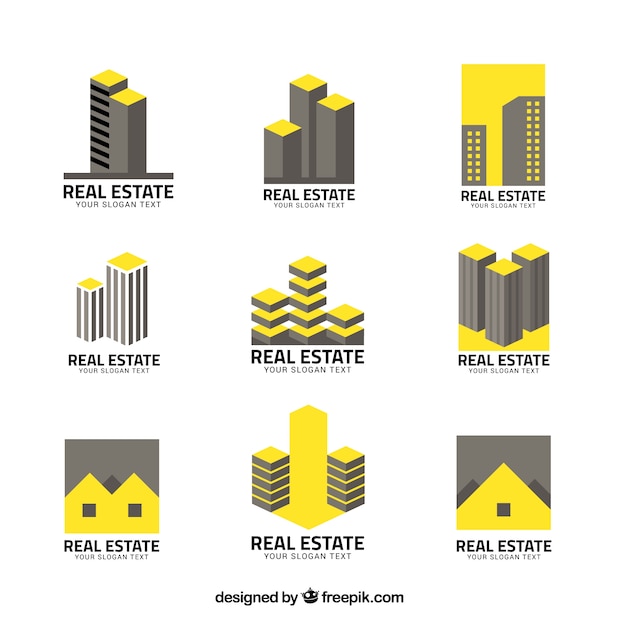 Real estate logos in grey and yellow