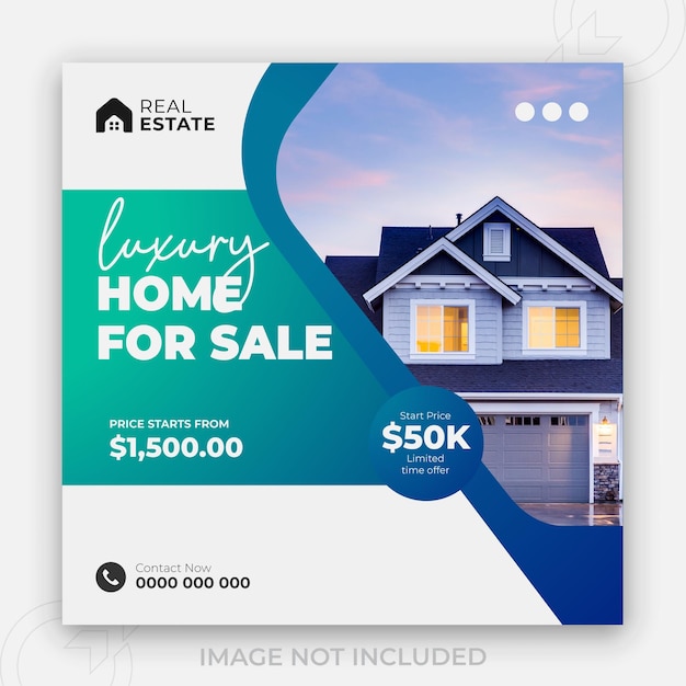 Real estate luxury home property and 2 color gradient clear background or business construction social media banner template
