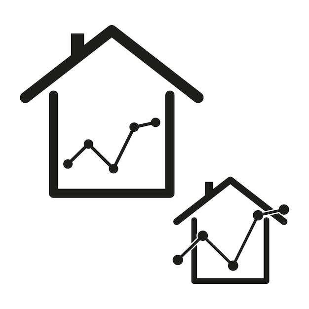 Иконы тенденций на рынке недвижимости Символы графиков цен на дома Векторная иллюстрация EPS 10