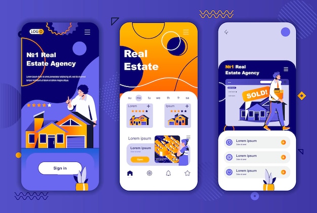 Real estate mobile app screens template for social networks stories