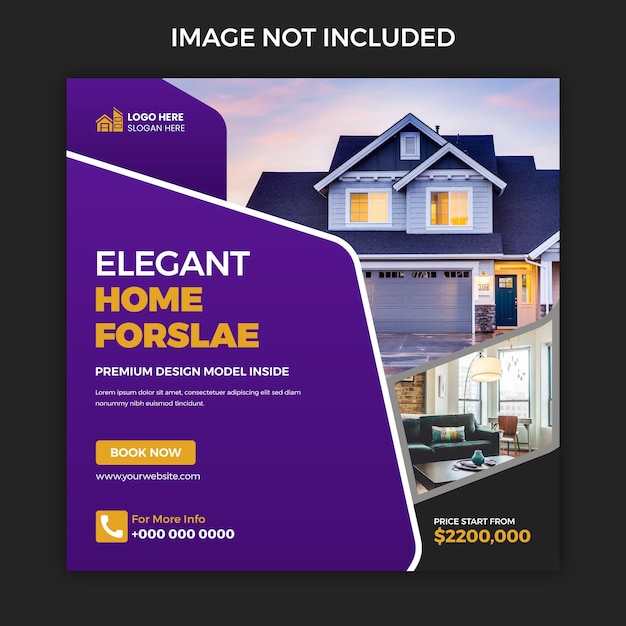 Real estate modern and elegant house social media post or square banner template