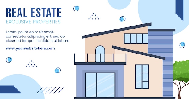 real estate and modern home facebook post template hand drawn cartoon flat illustration