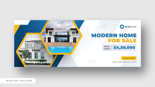 Copertina facebook di vendita di case moderne immobiliari o banner web sui social media