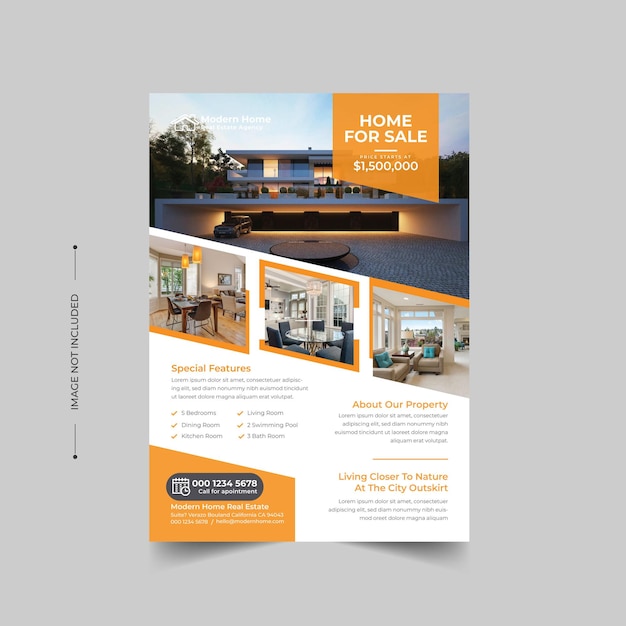 Real estate modern home sale flyer template design layout