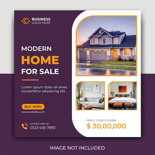 Real estate modern home for sale modern social media promotion template design