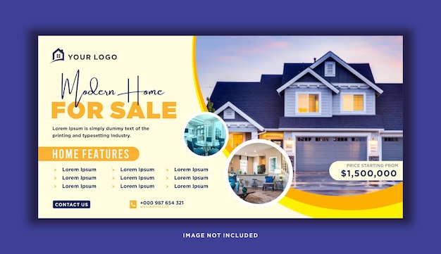 Banner web di copertura dei social media per la vendita di case moderne immobiliari vettore premium
