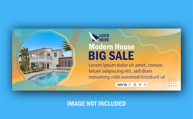 Banner web di copertina di facebook sui social media di vendita di case moderne immobiliari