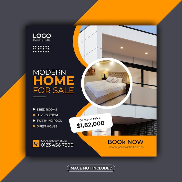 Vector real estate modern home for sale social media post template