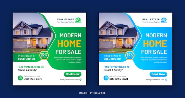 Real Estate Modern Home For Sale Social Media Post With Square Web Banner Template Design