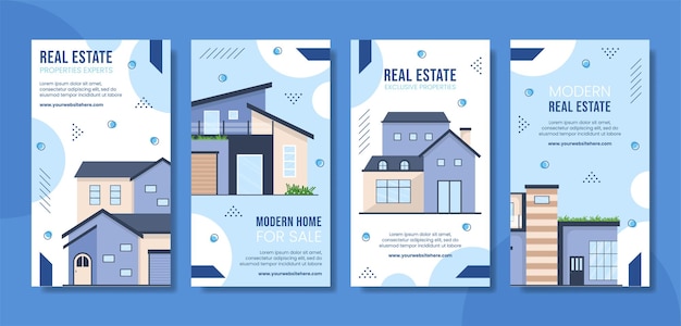 Real estate and modern home social media ig stories template hand drawn cartoon flat illustration