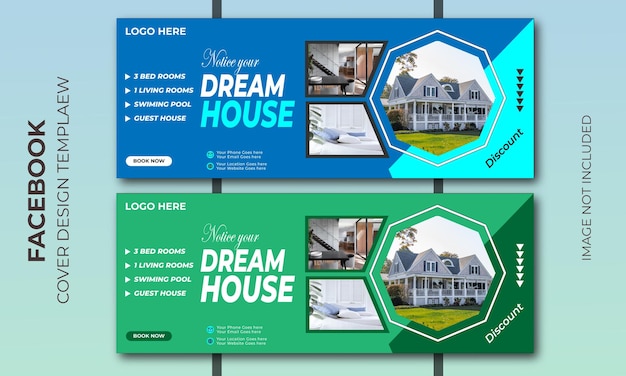 Vector real estate modern house property facebook cover banner template design