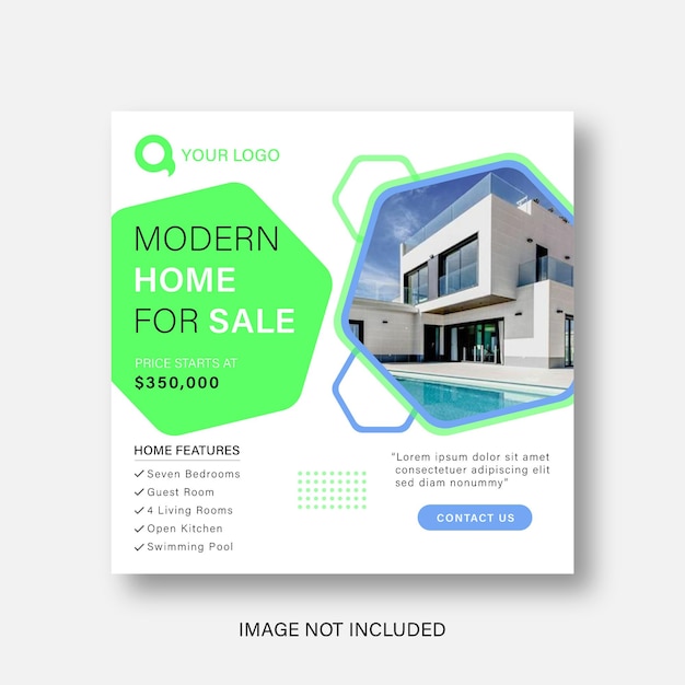 Instagramの投稿や正方形のバナーを販売する不動産モダンな家のプロパティ