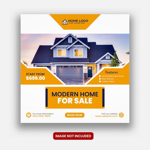 Real estate modern house for sale social media post square flyer template