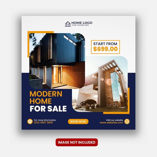 Real estate modern house for sale social media post square flyer template