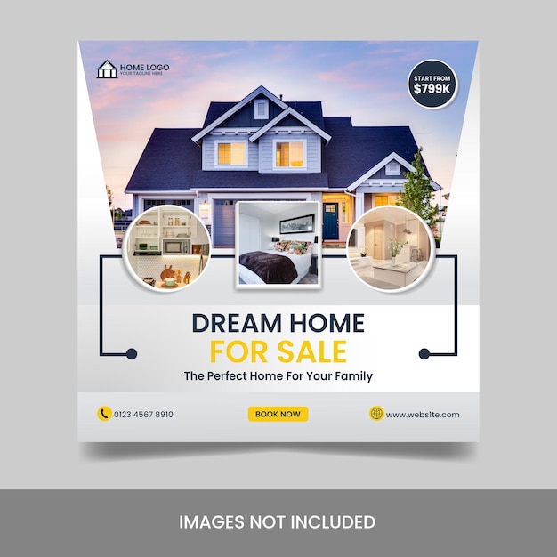 Real estate modern house for sale social media post square flyer template