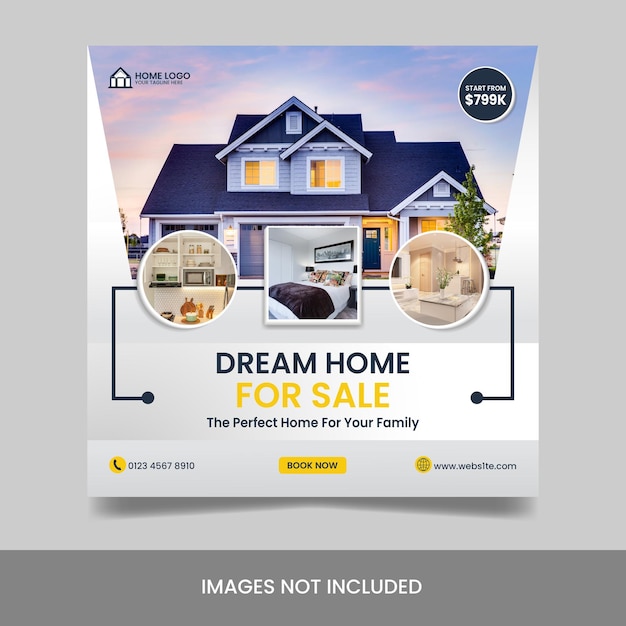 Vector real estate modern house for sale social media post square flyer template