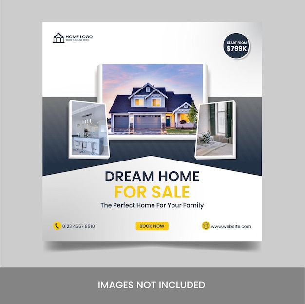 Vector real estate modern house for sale social media post square flyer template