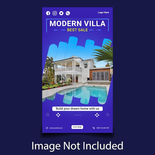 Vettore immobiliare moderna villa casa instagram e facebook story promozionale post design