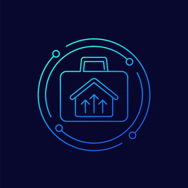 Real estate portfolio line icon with house and briefcase