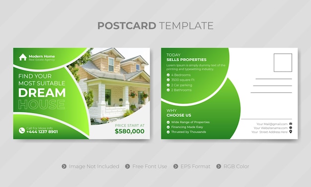 Vector real estate postcard template or social media design for business