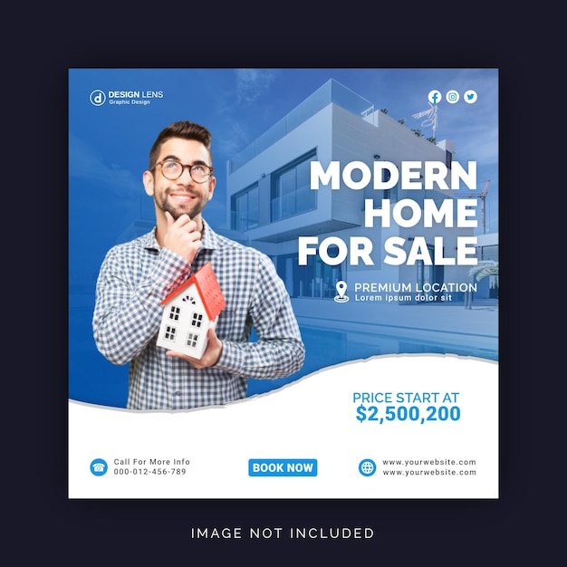 Real Estate Poster Modern Home For Sale Editable Social Media Banner Instagram Post Template