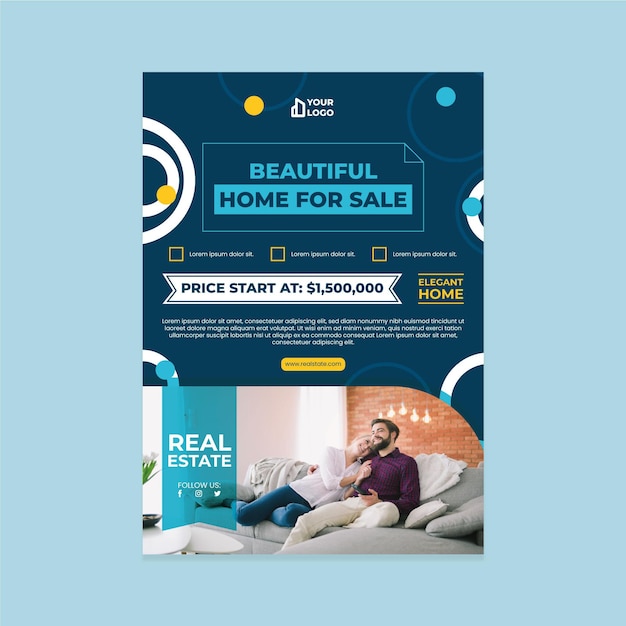 Vector real estate poster with photo