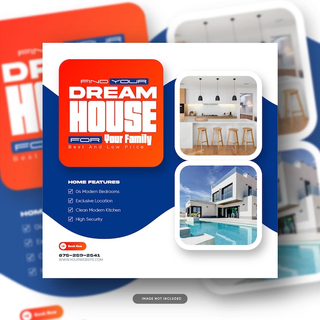 Real estate property instagram post design or social media banner design template