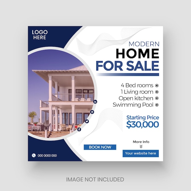 Vector real estate property sale social media post and instagram square banner design