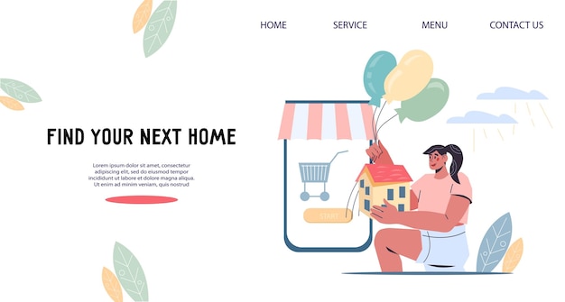 ウェブサイト バナー フラット ベクトル図の不動産購入または住宅ローンの概念