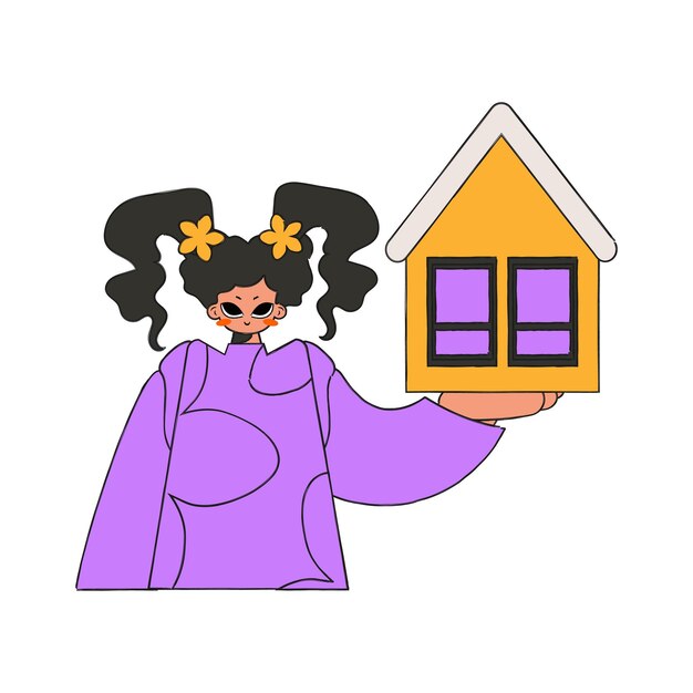 Девушка-риэлтор, держащая дом в руках. владение домом.