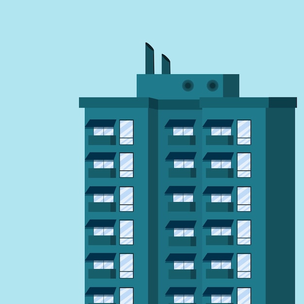 Real estate rental concept. Vector illustration of high rise modern apartment building. Front view.