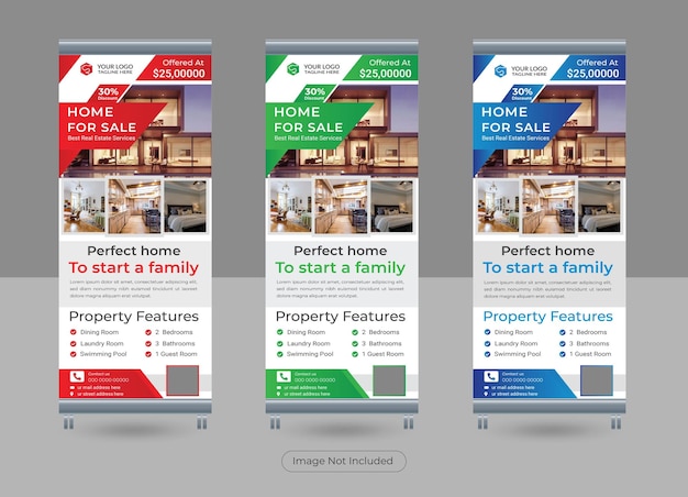 屋外マーケティング用の不動産ロールアップ バナー テンプレート デザイン