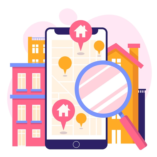 Real estate searching concept with phone