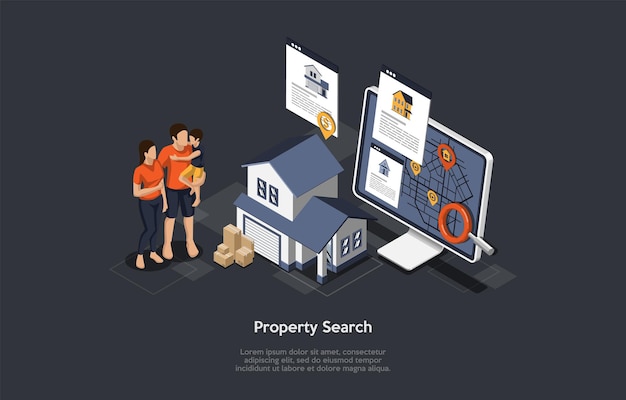 Vector real estate searching concept.
