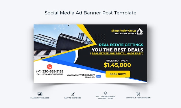 Social media immobiliare facebook ad banner post template premium vector