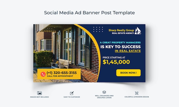 Real Estate social media Facebook Ad banner Post template premium vector