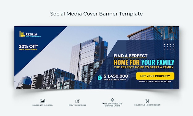 Real Estate social media Facebook cover banner template Premium Vector