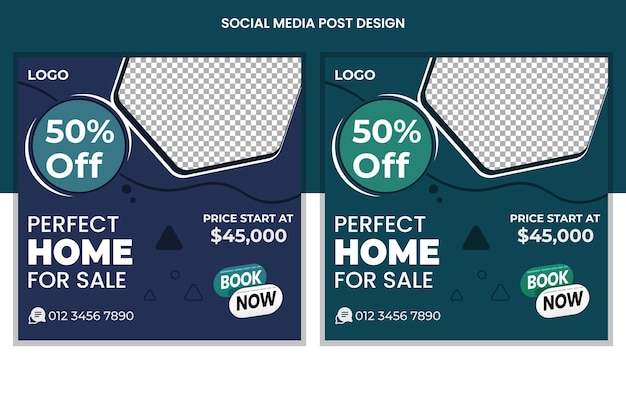 Real Estate social media posts design, business web banners color variation template