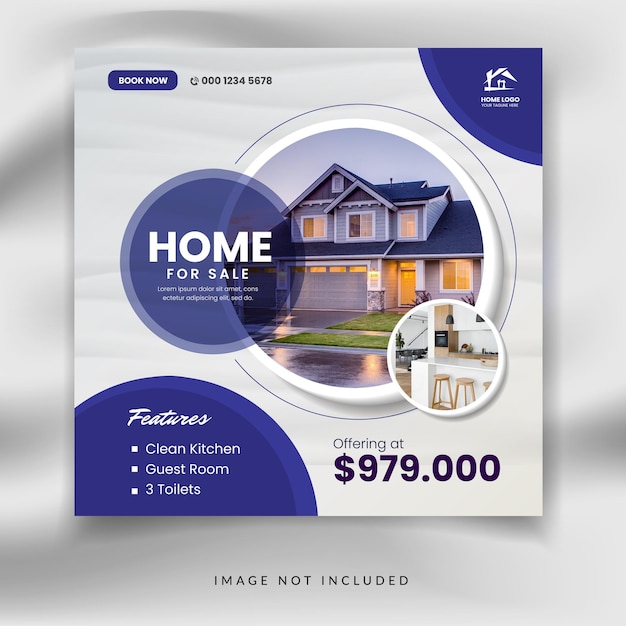 Real estate square social media post house promotion banner template