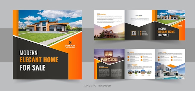 Vector real estate square trifold brochure template layout