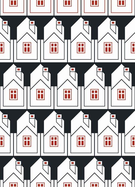 Vector real estate theme symmetric seamless vector pattern, abstract houses depiction. property developer idea, for use in graphic design.