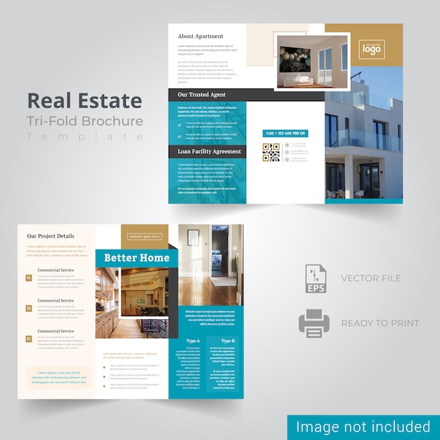 Vettore modello di brochure trifold immobiliare