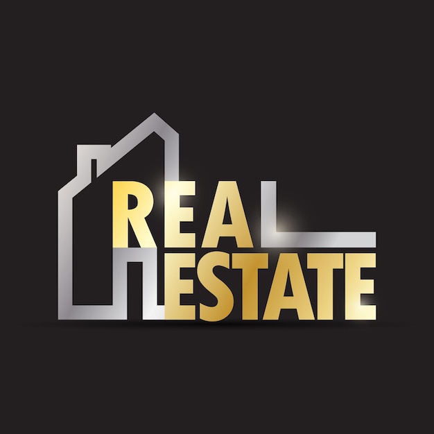 real estate vector logo design in gold and silver color and building