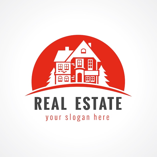 Real estate vector logo house in sunset sign for estate agency insurance or investment business