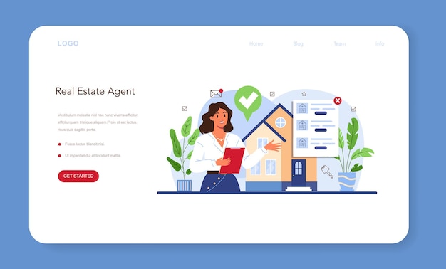 不動産のwebバナーまたはランディングページ。資格のある信頼できる不動産業者は、不動産の購入を保証します。全米リアルター協会加入者は家の捜索および住宅ローンの契約を助けます。ベクトルフラットイラスト