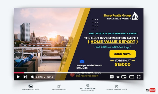 Vector real estate youtube thumbnail template vector premium